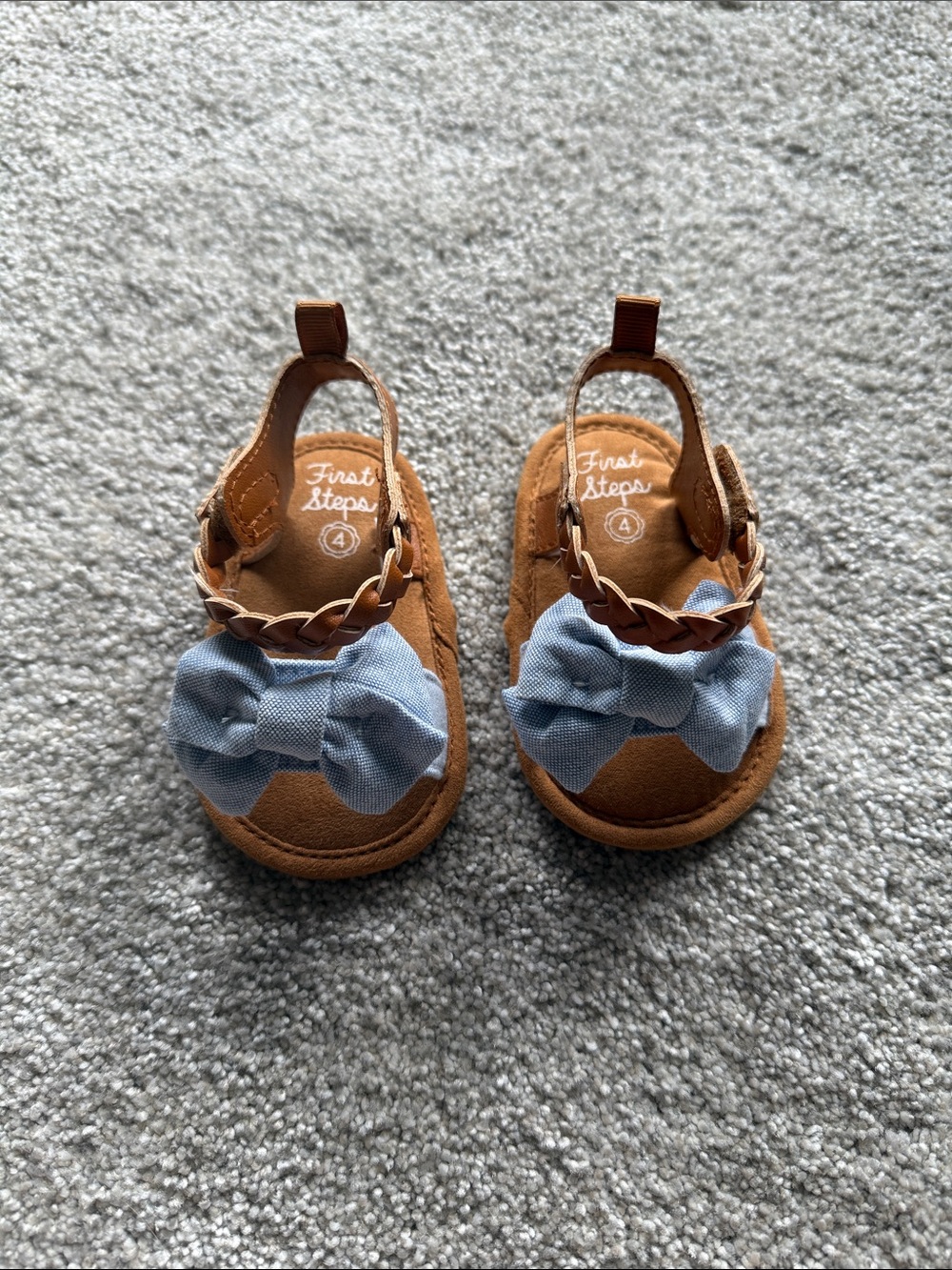 Brown Baby Sandals with Blue Bow